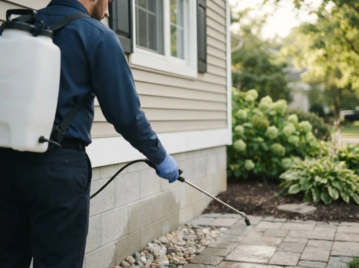 Pest control technician inspecting a home in Whitestown, IN